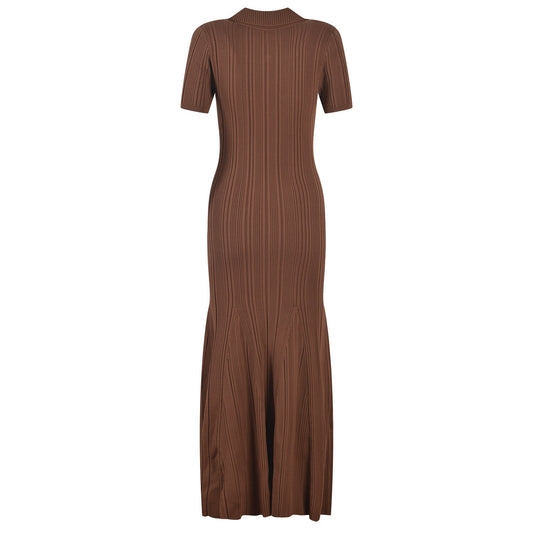 Summer Short Sleeve Maxi Long Brown Knitted Vinatge Women Dress High Quality