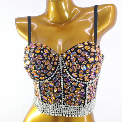 Handgemaakte strass kralen push-up bustier crop top
