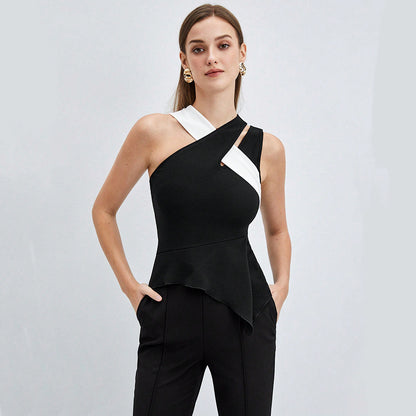 Trendy dames color-block top met gekruiste bandjes