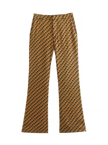 Fashion Plaid Print Pants Sets Spring Autumn Long Sleeved Chic Bow Blouses+Flare Pants Street Casual Outwear