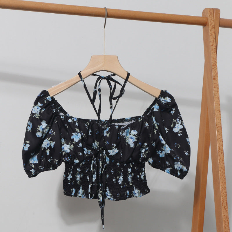 Hanging neck tie floral top