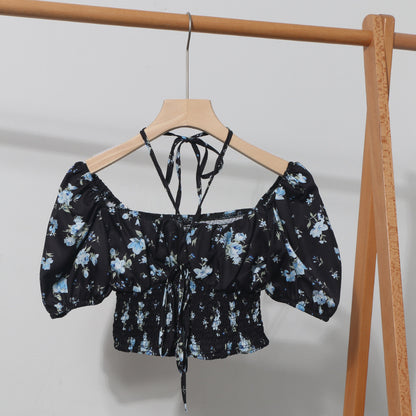 Hanging neck tie floral top