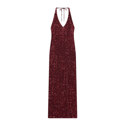 Sleeveless bead off shoulder V-neck dress