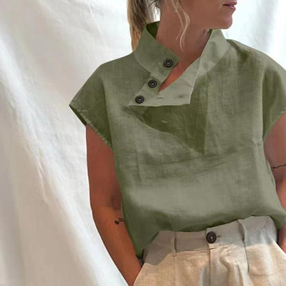 Plus Size Women's Sleeveless Pullover Solid Color Slim Collar Shirt