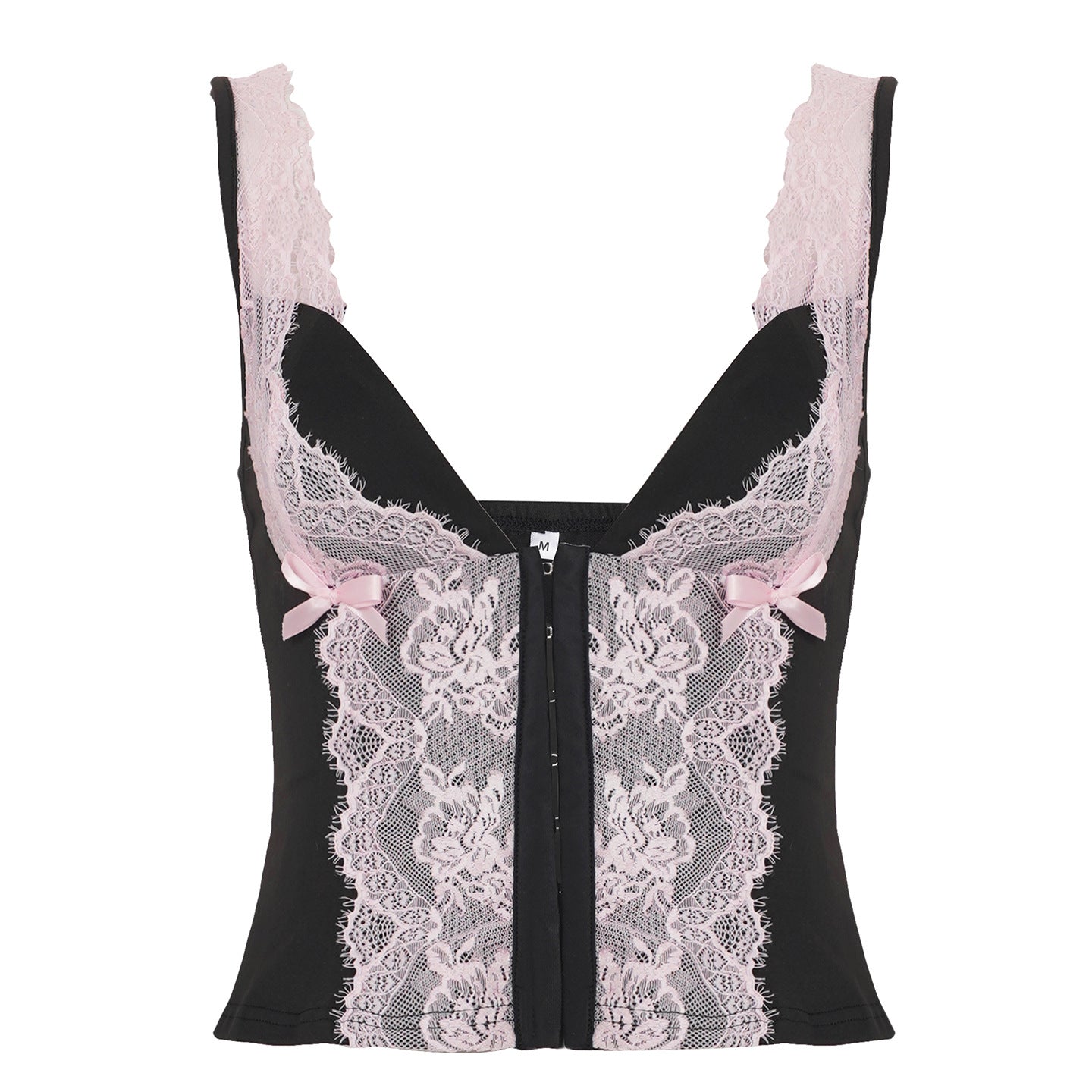 Sexy Women's Crop Top - Pure and Seductive Style Color Block Lace Fake Two-Piece V-Neck Strapless Bustier with Waist Cinching Design