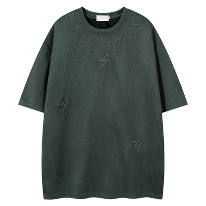 Men's Short Sleeve T-Shirt with Letter and Star for Summer