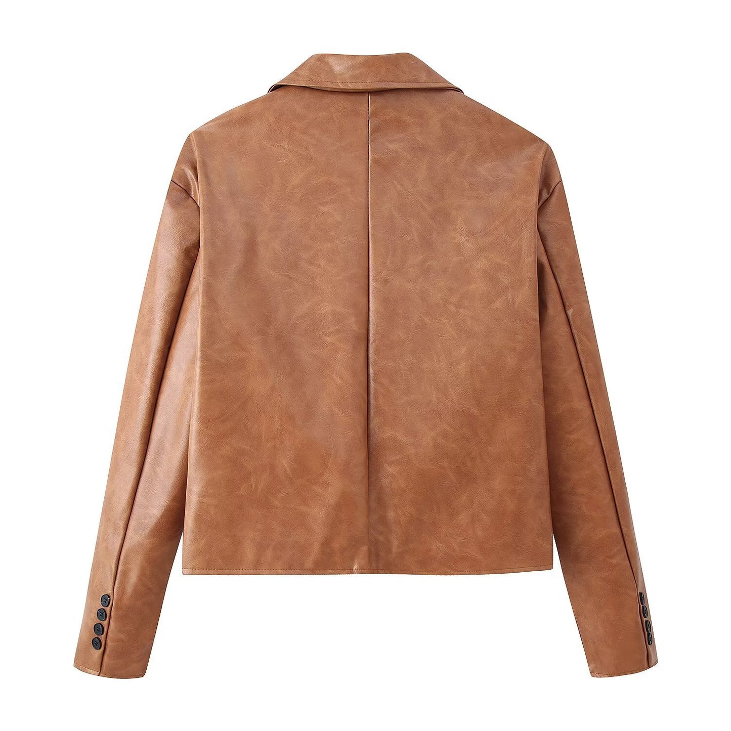 Korte PU-leren blazer met kraag