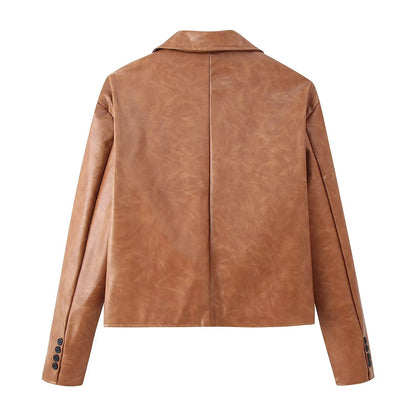 Korte PU-leren blazer met kraag