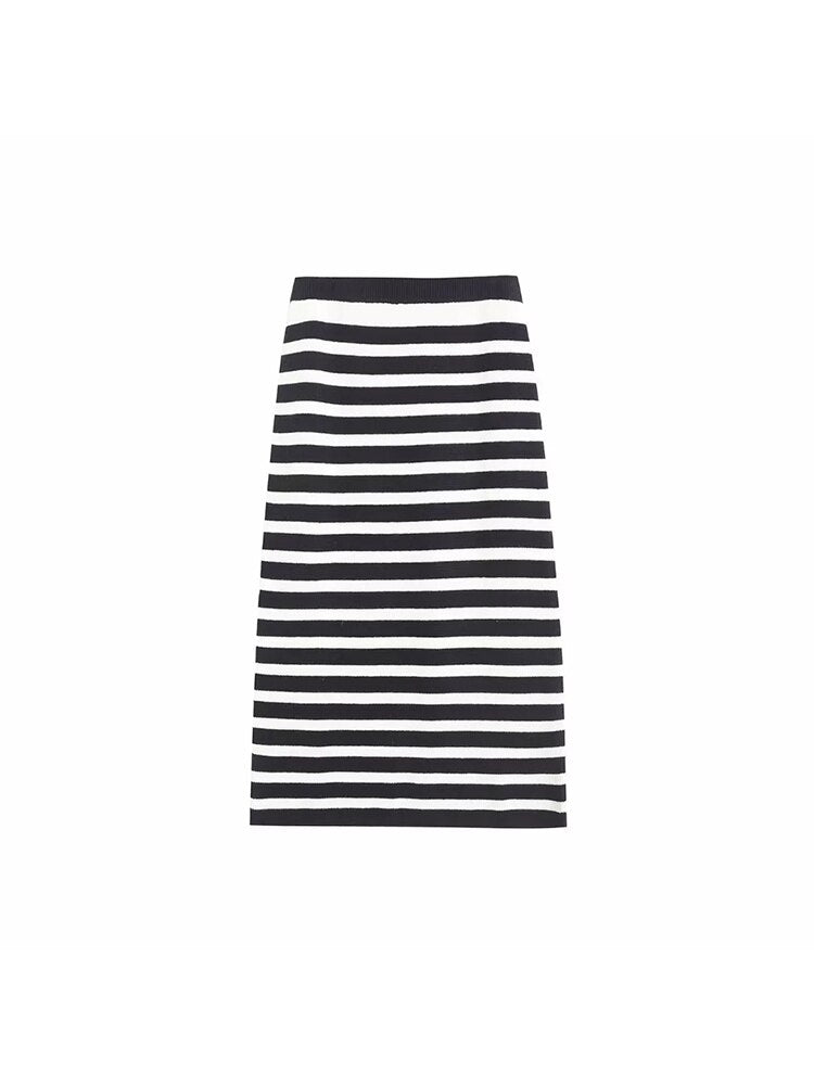 TRAF Women Skirt Sets Fashion Striped Knitted Cardigan Sweater+Mini Skirts Long Sleeve Casual Female clothing 2 pieces set