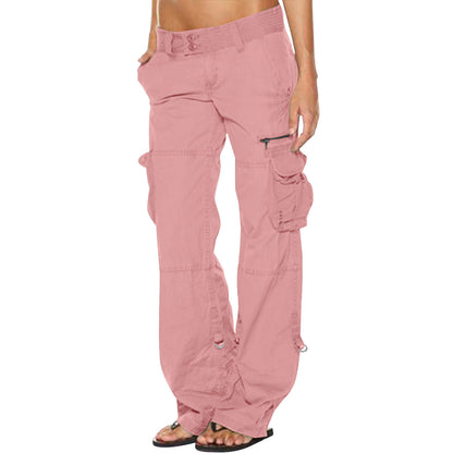 Multi pocket casual loose slimming straight leg women's work pants for women