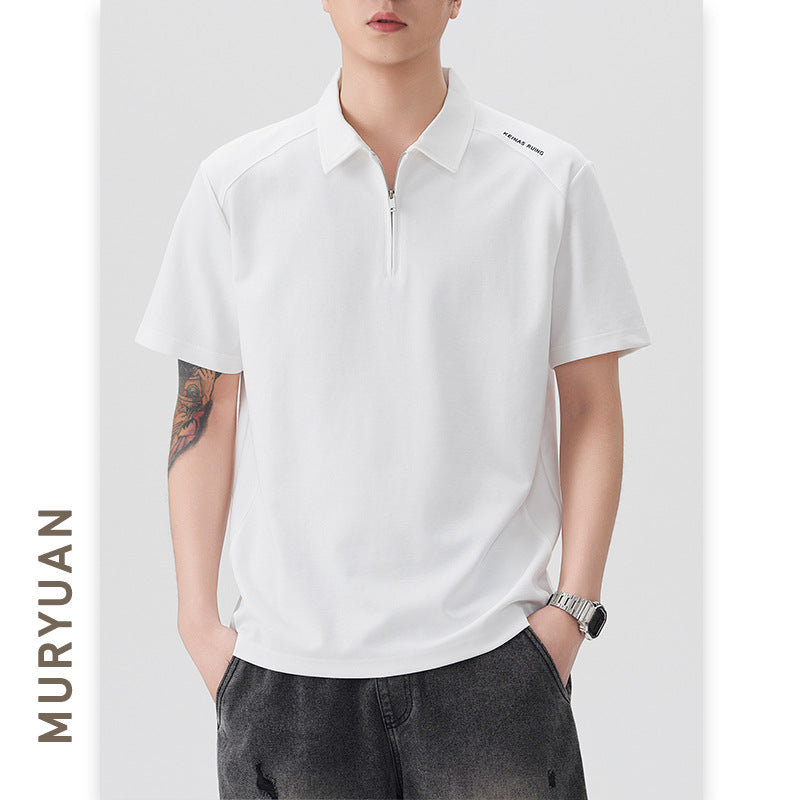 Short-sleeved polo shirt for men, loose-fitting, with letter printing and patchwork T-shirt