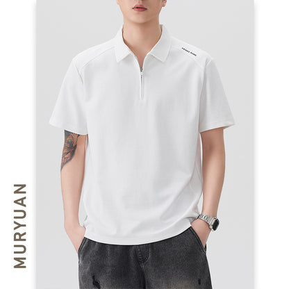Short-sleeved polo shirt for men, loose-fitting, with letter printing and patchwork T-shirt