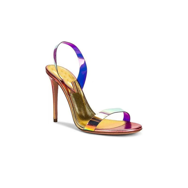 New round head strip with a fashionable and minimalist look, slim and slim, ultra-high heels, and a large size sandal for women