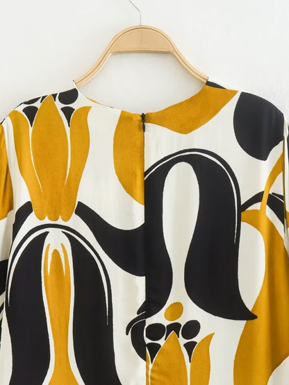 Bedrukte vintage midi-jurk voor dames