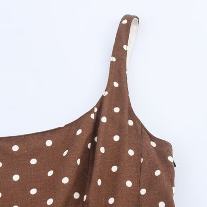 Versatile waist cinching polka dot suspender jumpsuit long skirt