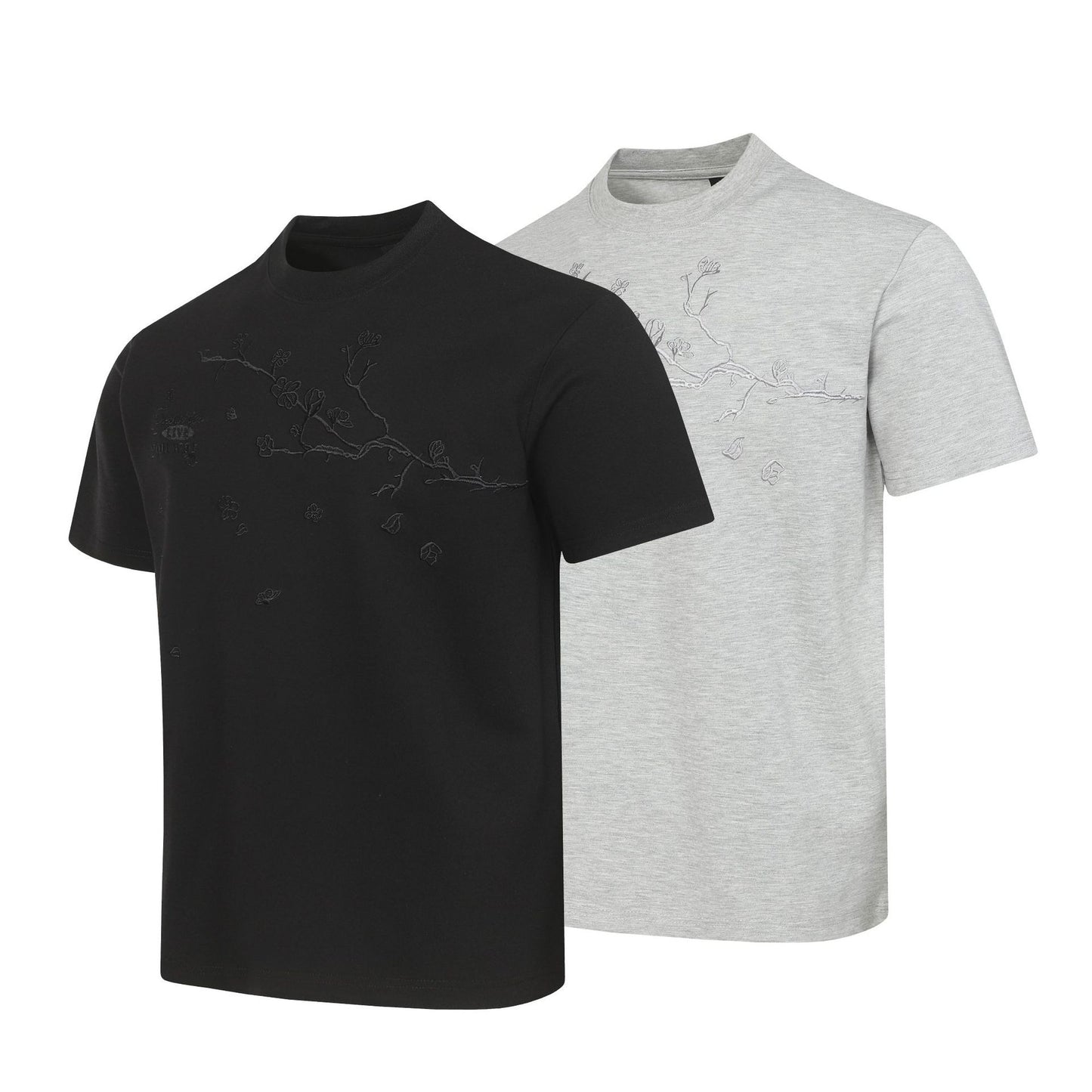 T-shirt met korte mouwen en geborduurd pruimenbloesemmotief