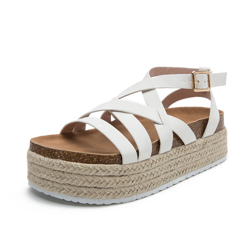 Muffin Platform Platform Women's Sandals Thin Strap Cross Buckle Plus Size Sandals Summer Sandals