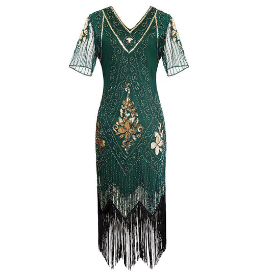 Vintage pailletten Great Gatsby stijl flapperjurk met franjes of als set met accessoires set