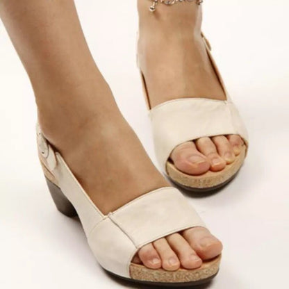 New Summer Medium Heel Thick Bottom Buckle Fish Mouth Sandals Womens Large Heels