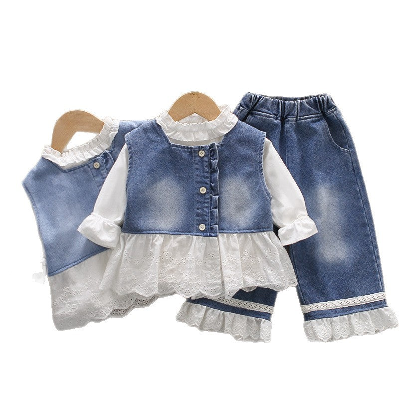 Cowboy skirt long sleeved three piece set baby and children's clothing