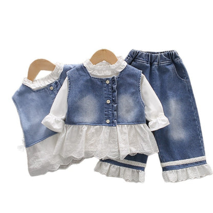 Cowboy skirt long sleeved three piece set baby and children's clothing