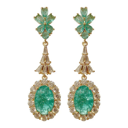 Fashion Green Broken Cubic Zirconia  Wedding Bridal Earring for Women Trendy Jewelry