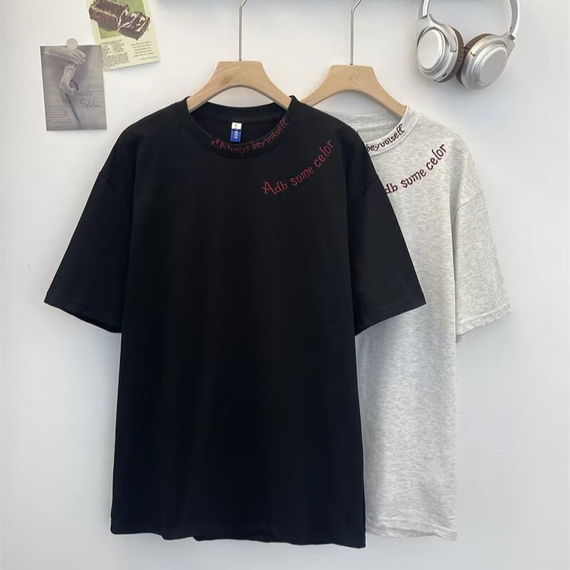 Letter Embroidered Short Sleeve T-shirt Simple Summer