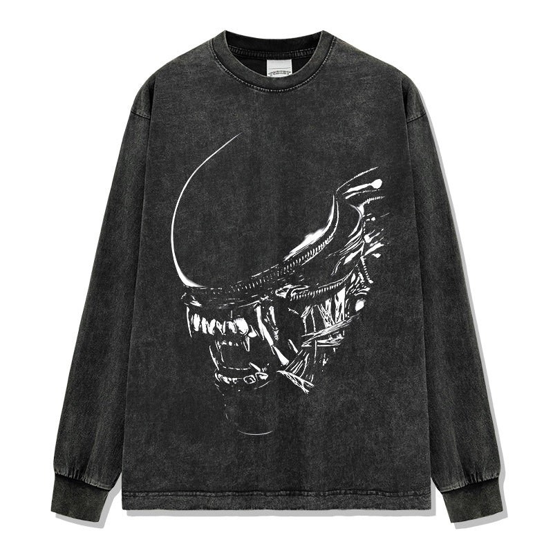 Summer New Irregular Xenomorph Print T-Shirt Summer Cotton Washed Vintage Short Sleeve Top