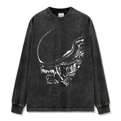 Summer New Irregular Xenomorph Print T-Shirt Summer Cotton Washed Vintage Short Sleeve Top