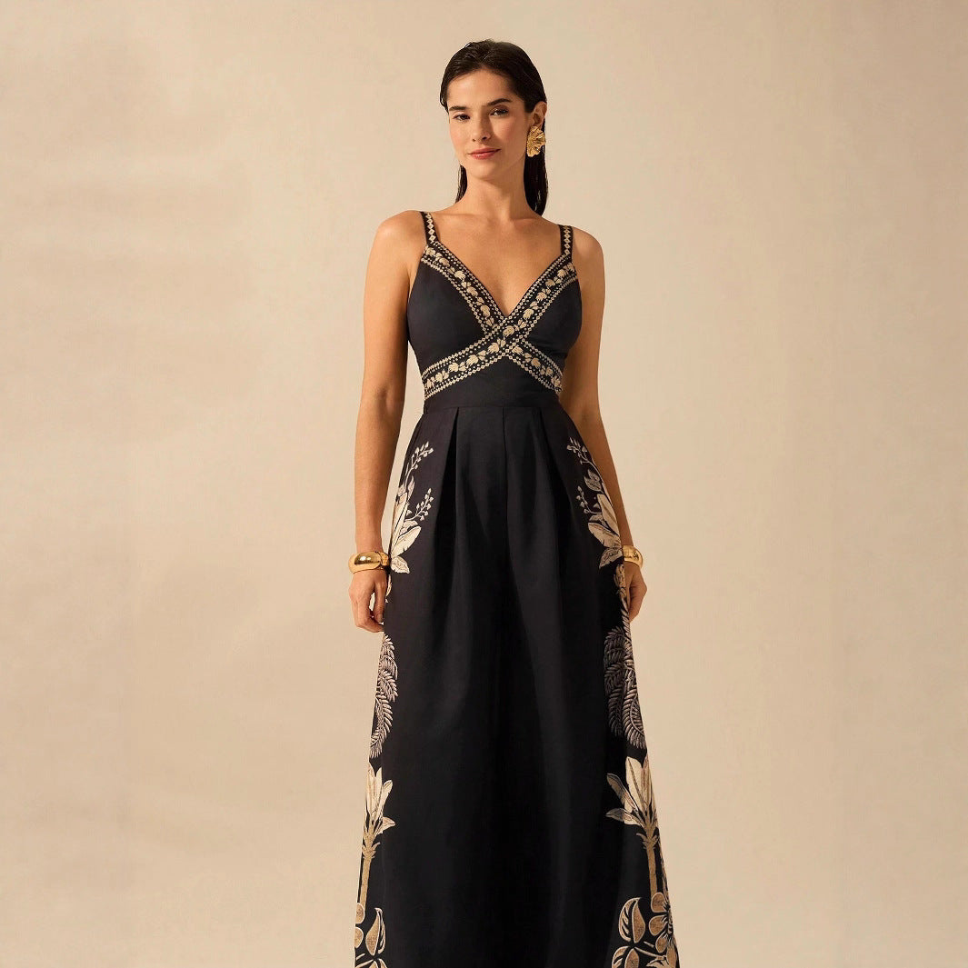 V-neck sleeveless camisole long women's vacation jumpsuit
