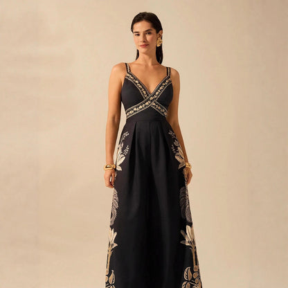 V-neck sleeveless camisole long women's vacation jumpsuit