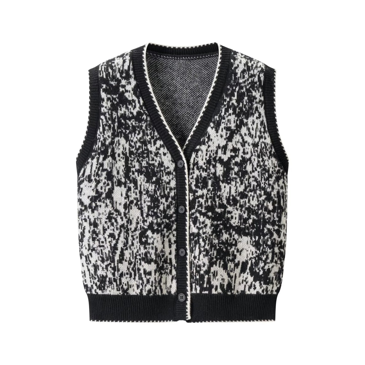 Fel Island zwart-wit gebreid mowloze vest met contrasterende kleuren