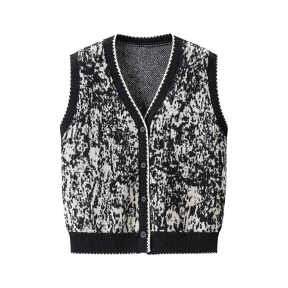 Fel Island zwart-wit gebreid mowloze vest met contrasterende kleuren