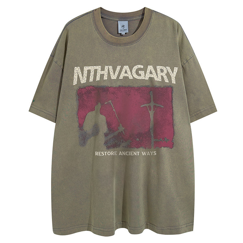 Washed Vintage  Sleeve Summer Retro Romantic T-Shirt