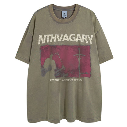 Washed Vintage  Sleeve Summer Retro Romantic T-Shirt