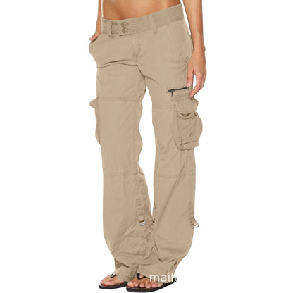 Multi pocket casual loose slimming straight leg women's work pants for women