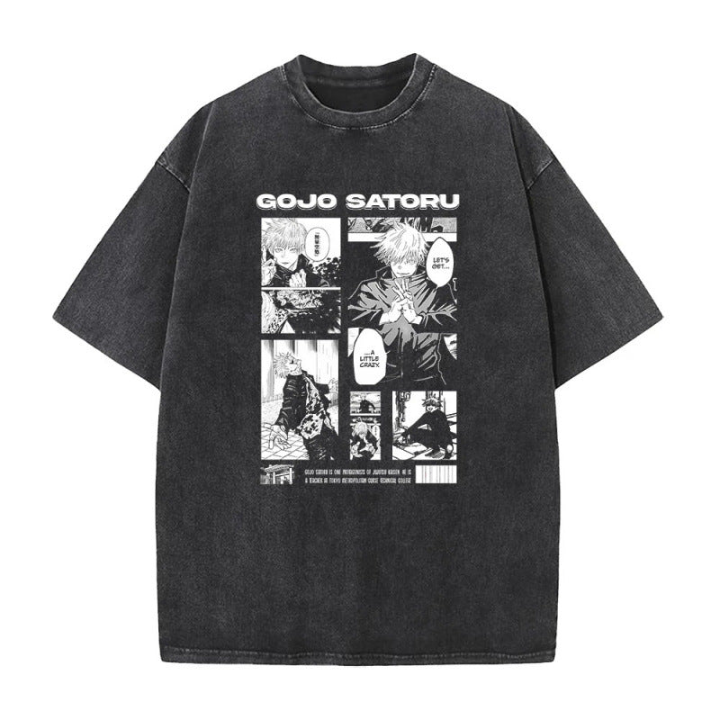 Summer AnimePrinted T-Shirt Cotton Washed Vintage Short Sleeve