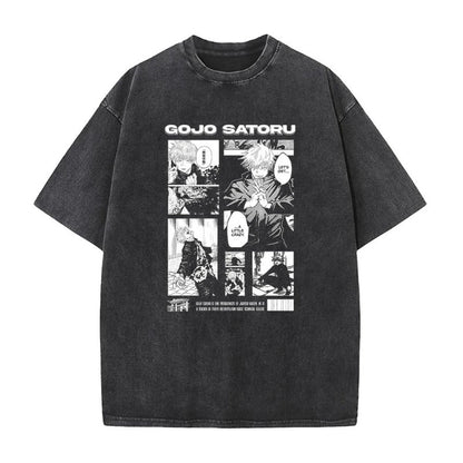 Summer AnimePrinted T-Shirt Cotton Washed Vintage Short Sleeve