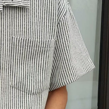 Klassiek preppy gestreept overhemd voor heren in vintage stijl losse pasvorm en korte mouwen