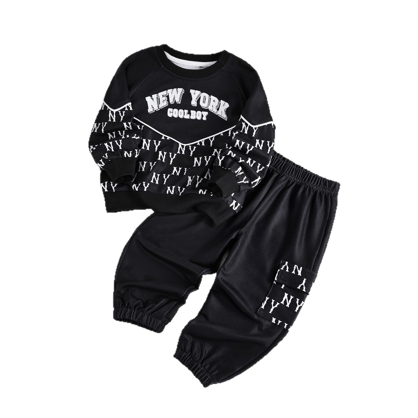 Casual Two-Piece Set for Boys Letter Print Crewneck Sweatshirt and Pants Kids Outfit