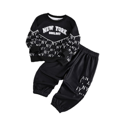 Casual Two-Piece Set for Boys Letter Print Crewneck Sweatshirt and Pants Kids Outfit