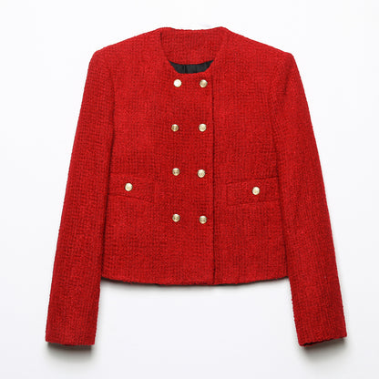 Women's Textured Double-Breasted Jacket + Textured Shorts Set