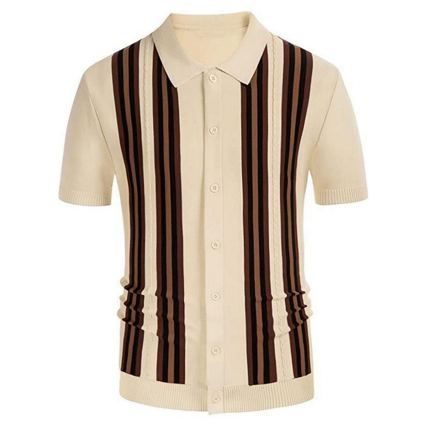 Summer green striped short sleeved slim fit business polo shirt knit sweater Father's Day gift