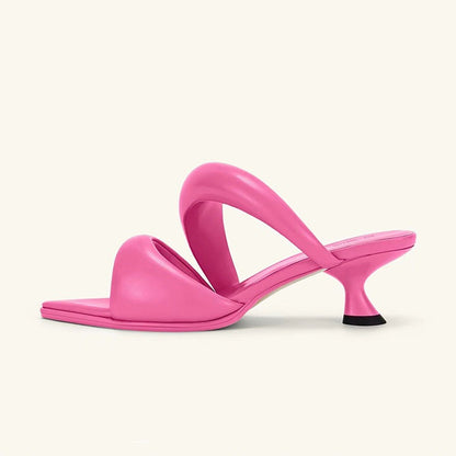Women Comfortable Thick Strip Design Sandals Thin High Heel Slippers Banquet Party Wedding Shoes