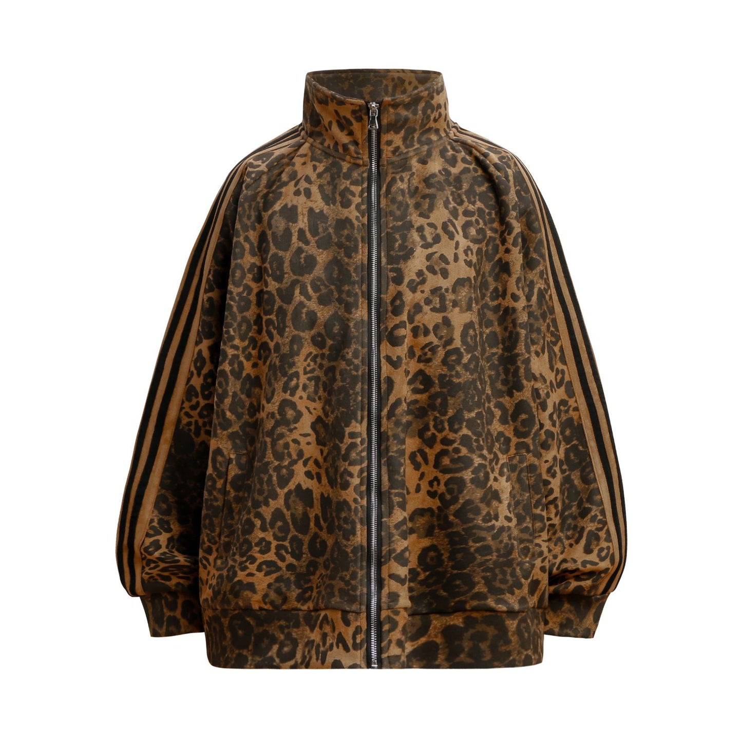 Unisex jack met luipaardprint losvallend model met hoge kraag