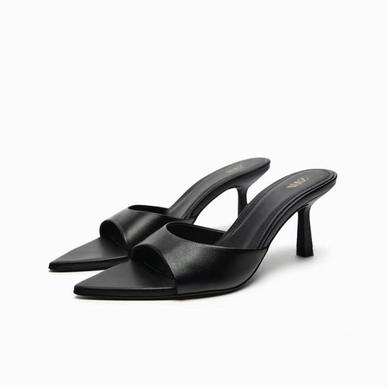 Summer New Women's Shoes Sandals Silver Pointed Open Toe Slippery Slippery Slippery Slim Back High Heel