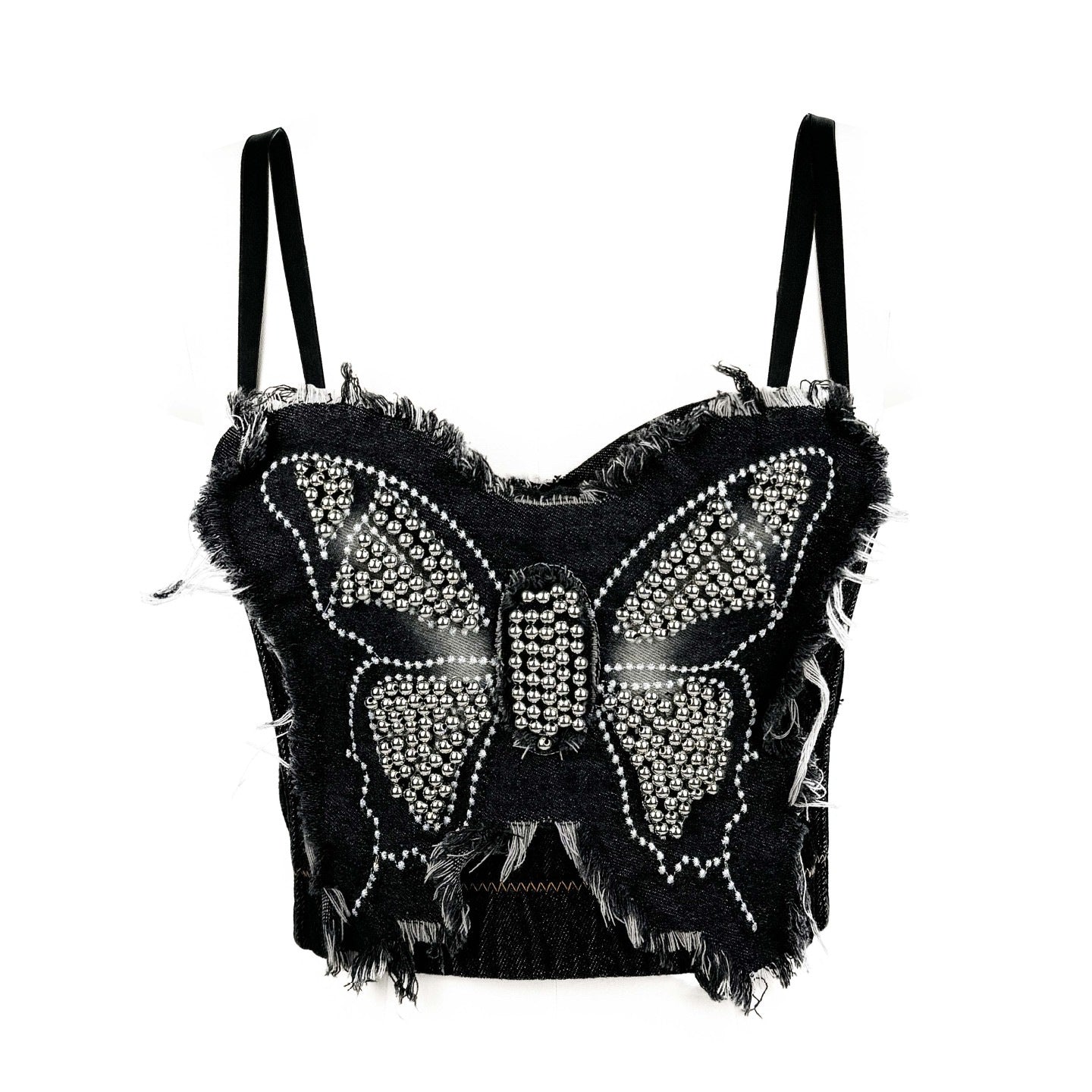 Cross-border Butterfly Strapless Bra with Unique High-end Feel, Fitted Spliced Denim Boned Bustier Camisole