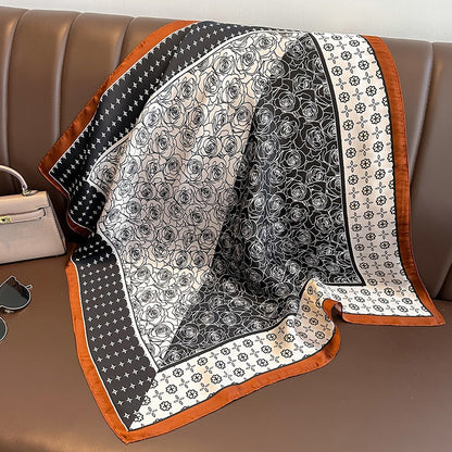 Cashew flower fashion simulation silk small square scarf for women's autumn and winter warmth