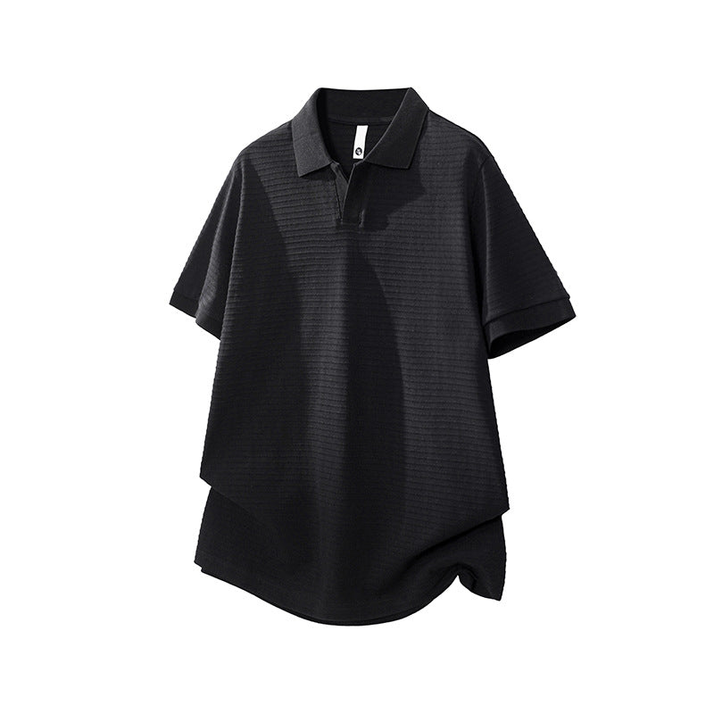 Seagull Collar Turn-Down Polo Shirt Men's Versatile Textured Minimalist T-Shirt