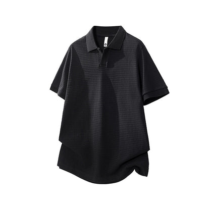 Seagull Collar Turn-Down Polo Shirt Men's Versatile Textured Minimalist T-Shirt